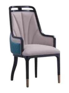 Hotel Dining Chair — Black Frame, Taupe Wingback, Teal Side Panels