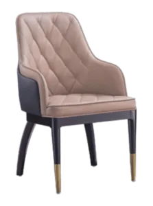 Hotel Dining Chair — Taupe Diamond-Quilted High Back, Gold Ferrules