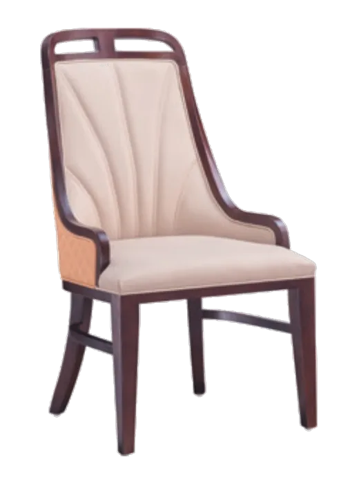 HWL-HC-037 cream channel-tufted wingback dining chair, walnut frame