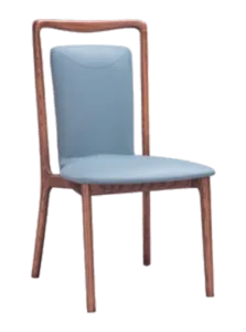 Hotel Dining Chair — Walnut Open Frame, Dusty-Blue Cushions