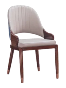 Hotel Dining Chair — Cream Channel-Stitched Back, Walnut Frame, Gold Ferrules