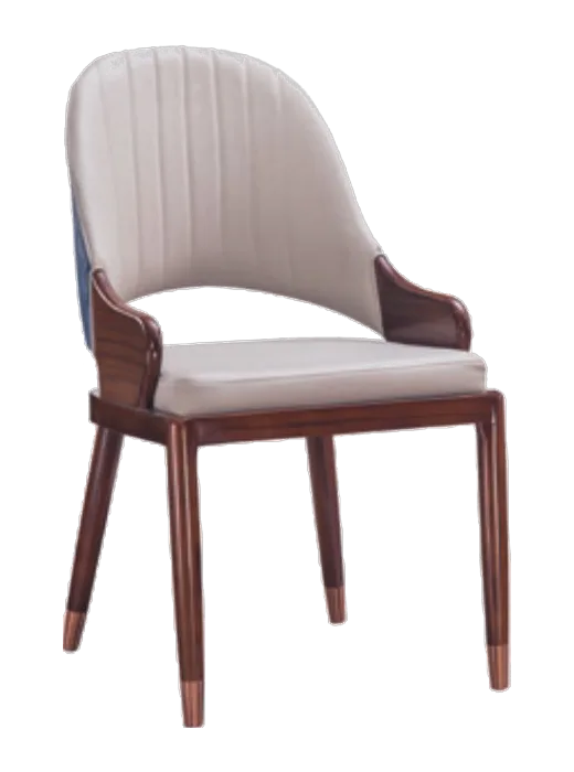 HWL-HC-083 hotel dining chair, cream channel-stitched backrest, walnut frame