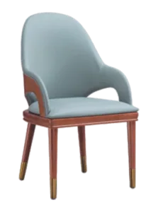 Hotel Dining Chair — Mint Curved-Arm Shell, Walnut Frame, Gold Ferrules
