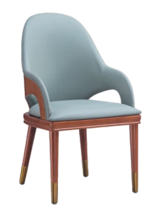 HWL-HC-095 mint curved-arm shell dining chair, walnut frame, gold ferrules
