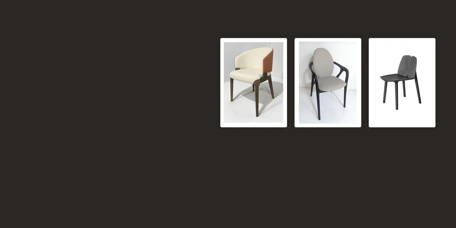 Sculptural bent-wood dining chairs with black and walnut frames